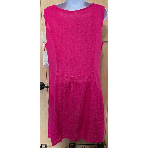 Pink Sleeveless Crinkled Linen Embroidered Tunic Top For Women - Picture 5 of 10